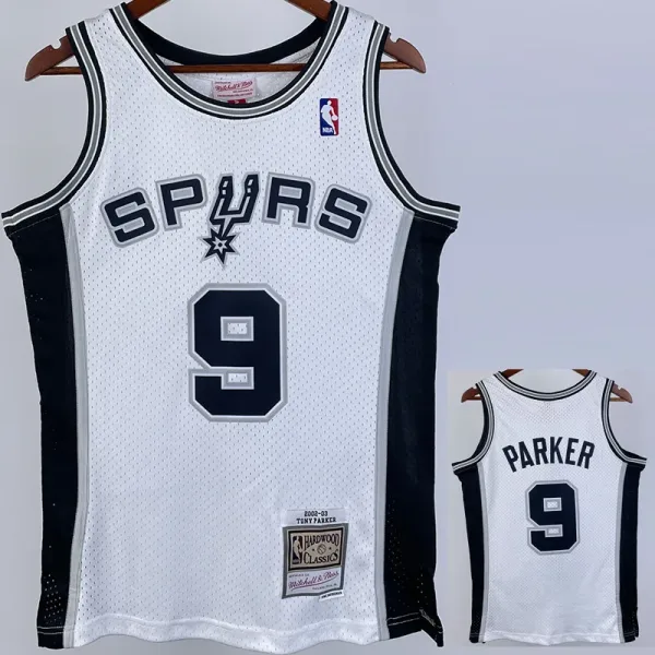 02-03 SA Spurs PARKER #9 White Retro Top Quality Hot Pressing NBA Jersey