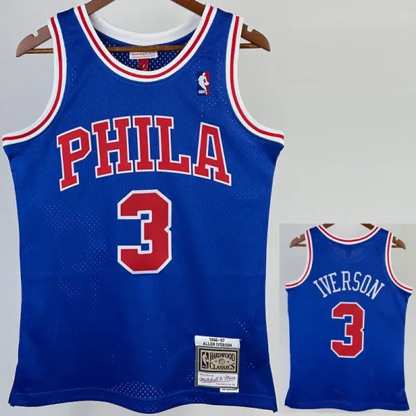 96-97 76ERS IVERSON #3 Blue Retro Top Quality Hot Pressing NBA Jersey(