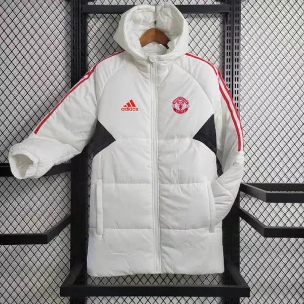 23-24 Manchester United White Hooded Cotton Coat Red Edge