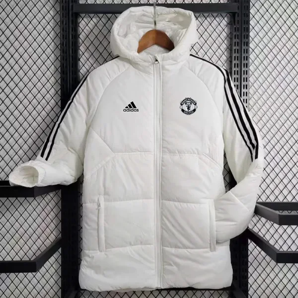 23-24 Manchester United White Hooded Cotton Coat Black Edge