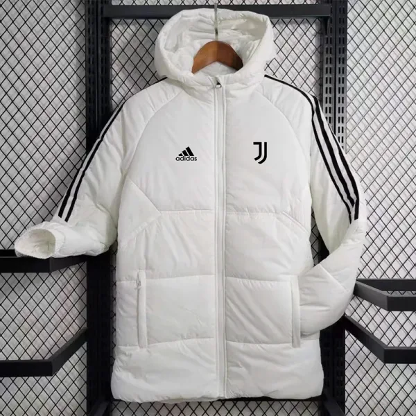 23-24 Juventus White Hooded Cotton Coat Black Edge