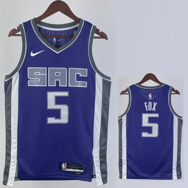 23-24 KINGS FOX #5 Purple Away Top Quality Hot Pressing NBA Jersey
