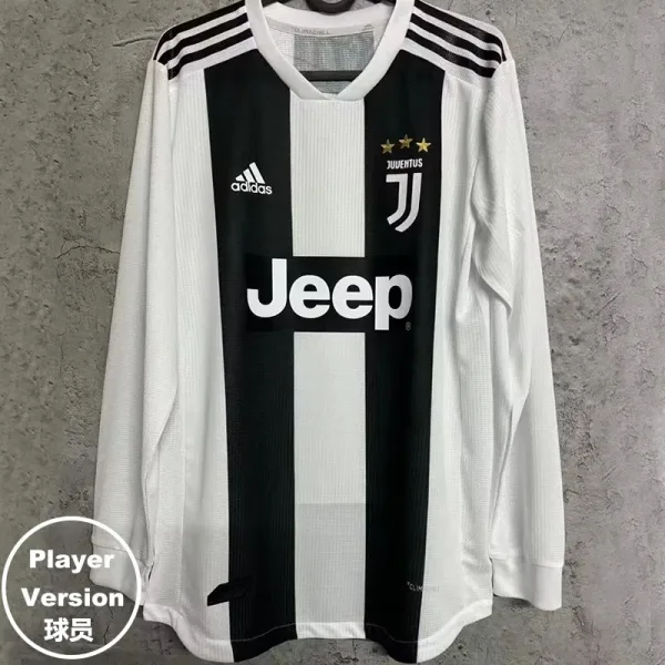 18-19 Juventus Home Long Sleeve Retro Player Version Soccer Jersey