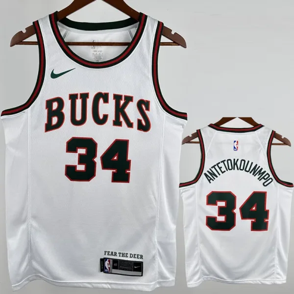 17-18 BUCKS ANTETOKOUNMPO #34 White Retro Top Quality Hot Pressing NBA Jersey