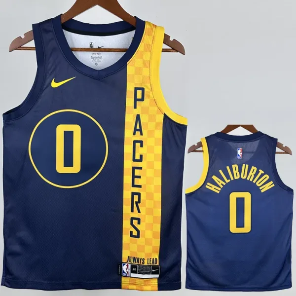 17-18 Indiana Pacers HALIBURTON #0 Blue City Edition Top Quality Hot Pressing NBA Jersey
