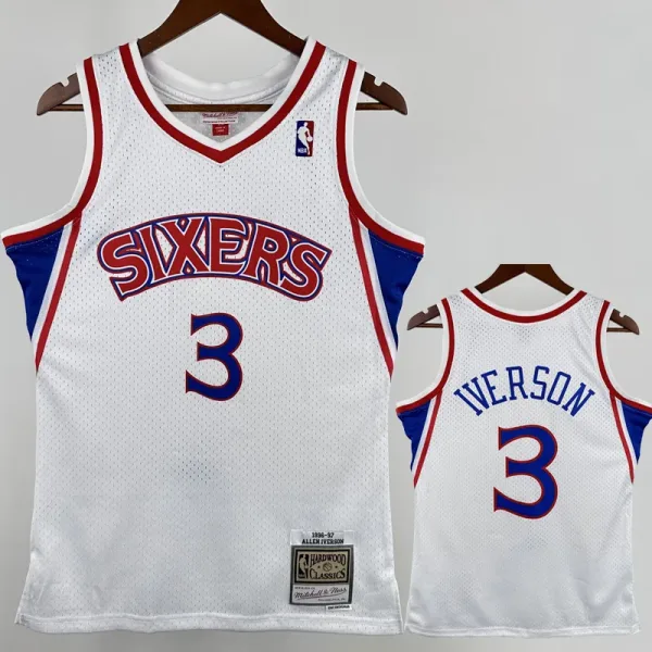 96-97 76ERS IVERSON #3 White Retro Top Quality Hot Pressing NBA Jersey