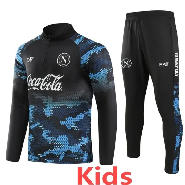 24-25 Napoli Blue Black Kids Half Pull Tracksuit