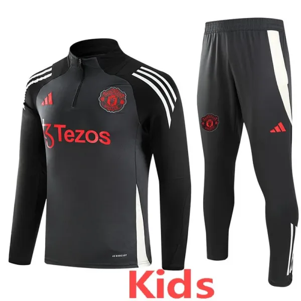 24-25 Manchester United Dark gray Kids Half Pull Tracksuit
