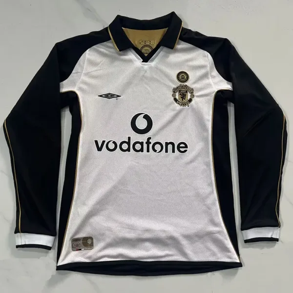 01-02 Manchester United White 100th Anniversary Long Sleeve Retro Soccer Jersey