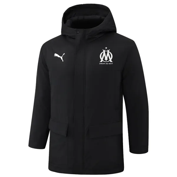 24-25 Marseille Black Hooded Windbreaker Fabric Cotton Coat #G249