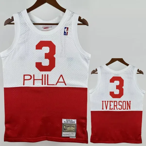 03-04 76ERS IVERSON #3 White Red Retro Top Quality Hot Pressing NBA Jersey