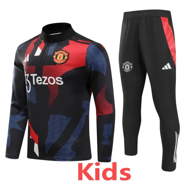 24-25 Manchester United Blue red Kids Half Pull Tracksuit